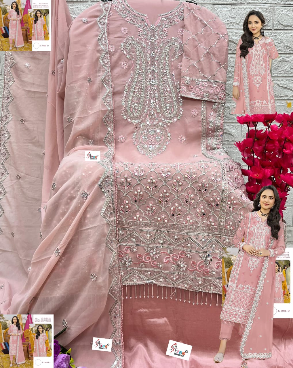 K 5086 colour By Shree Faux Georgette Pakistani Suit Wholesalers In Delhi